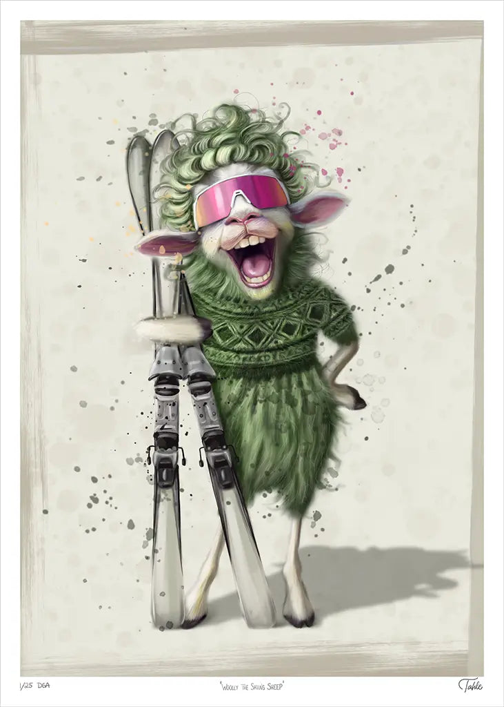 Woolly the Skiing Sheep - Giclée
