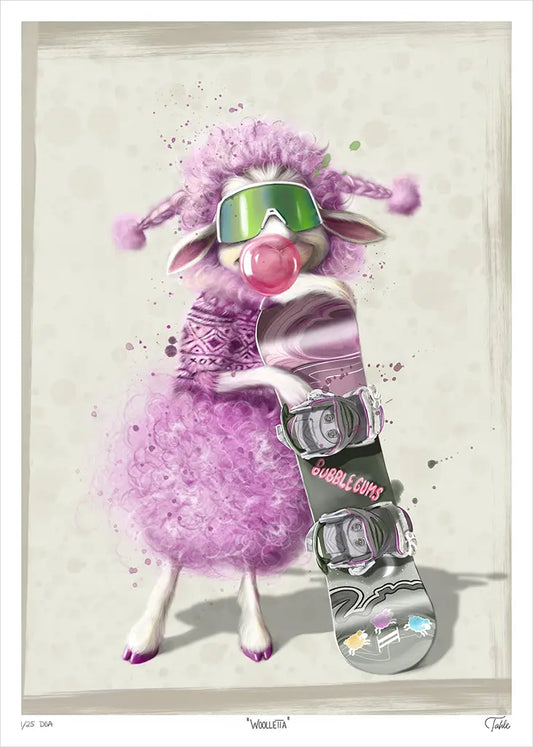 Woolletta the Snowboarding Sheep - Giclée
