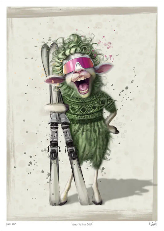 Woolly the Skiing Sheep - Giclée